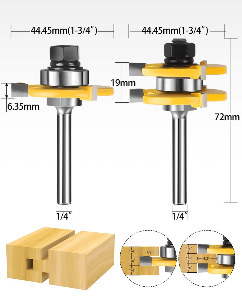 Jooyle 1/4-Inch Shank Tongue and Groove Router Bits Set & Reversible Finger Joint Router Bit, 3 Pack Router Bit Set, Woodworking Chisel Cutter for Density Boards, Solid Wood, MDF, Chipboard, Splints, Etc - Image 4